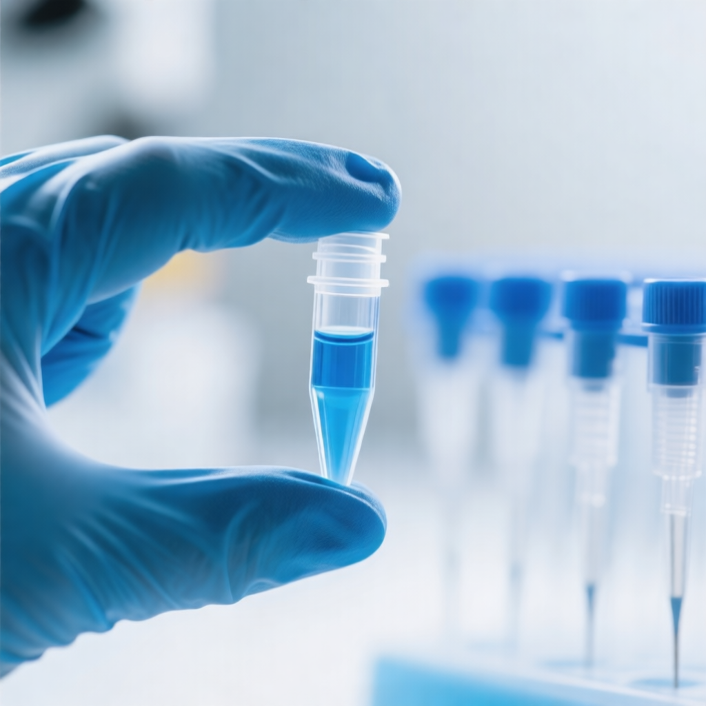 实验室人员手持1.5mL微量离心管进行实验操作